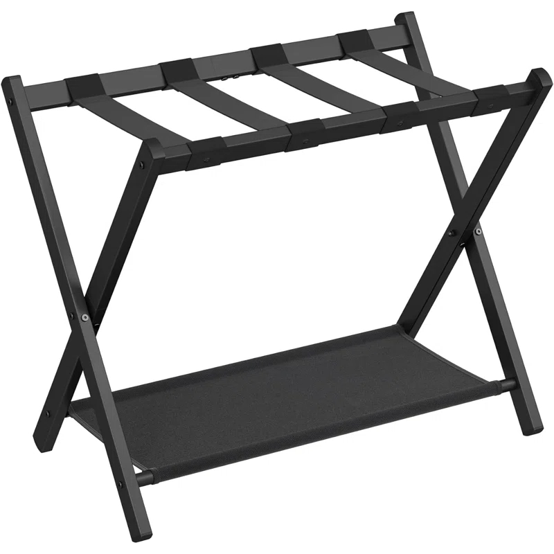 BINO Luggage Rack For Guest Room, Suitcase Stand With Storage Shelf, Steel Frame, Foldable For Easy Storage, Hotel, Bedroom, Black