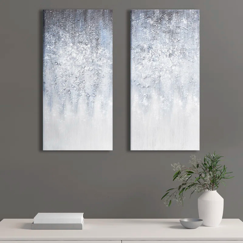 Ivy Bronx Heavily Embellished Abstract Canvas Wall Art Set - 2-Piece Decor with Dimensional Texture & D-Ring Hangers