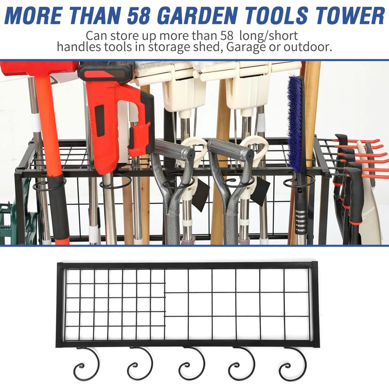 RILVIX Garden Tool Organizer for Garage, Holds Up to 58 Tools, Yard Tool Rack, Shed & Outdoor Tool Stand, Black