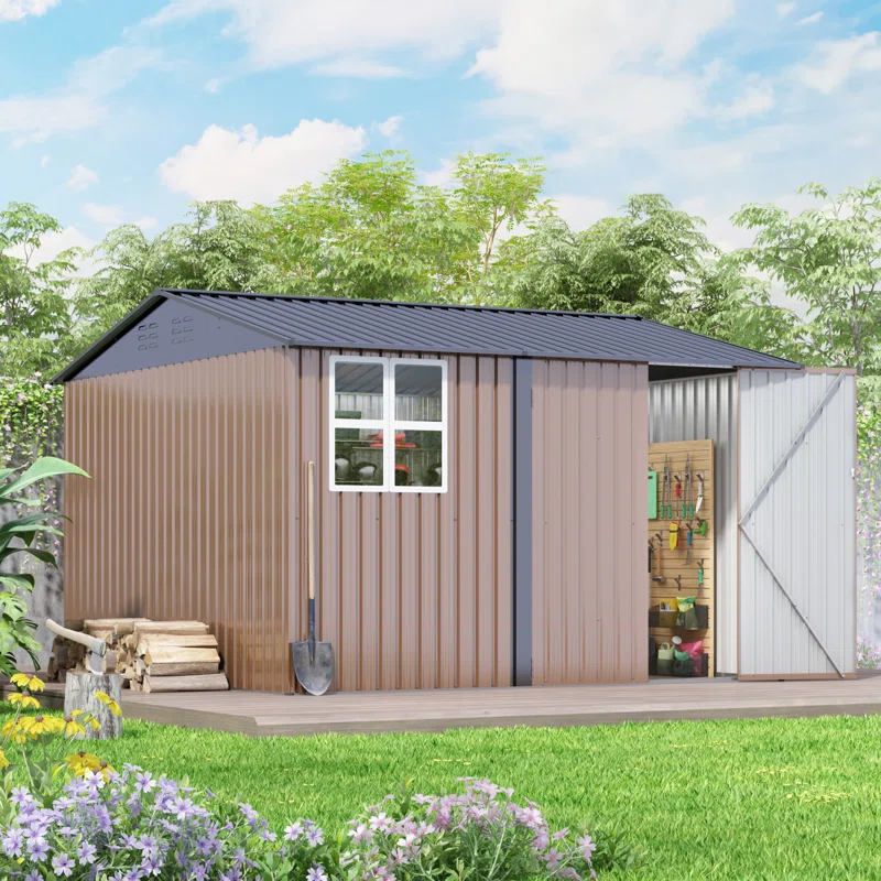 HOGYME 10 ft. W x 10 ft. D Waterproof Metal Storage Shed for Outdoor use With Window And Lockable Door