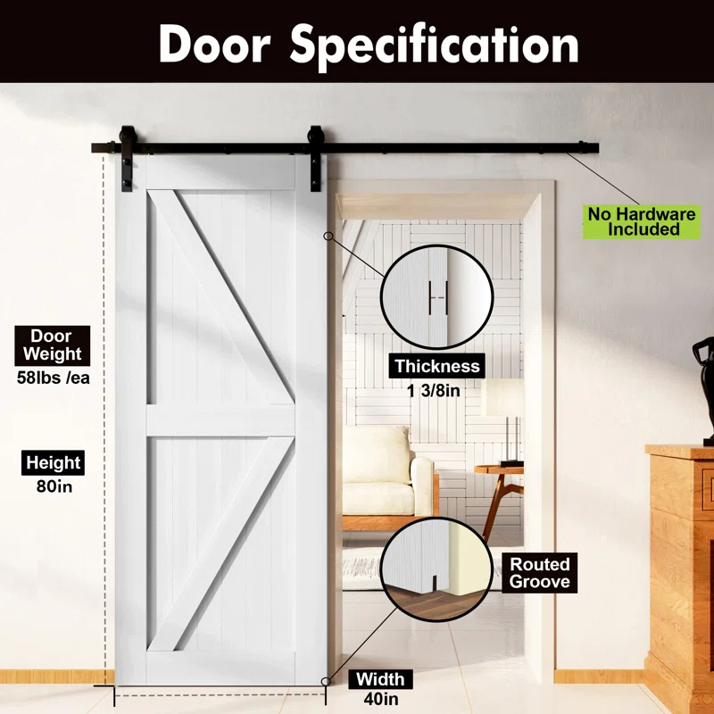 Homacer 80'' Solid Wood Barn Doors Semi-Gloss without Installation Hardware Kit Barn Door