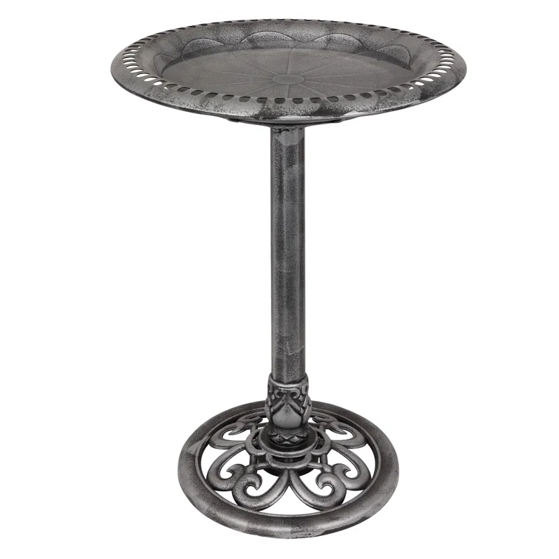 Alpine Pedestal Birdbath with Scrollwork Base and Stakes