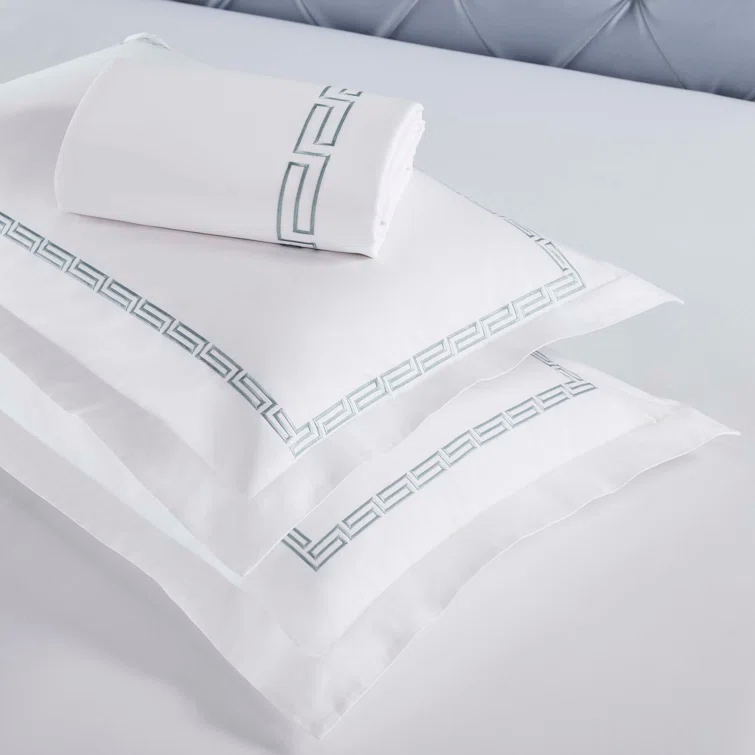 Superior Harrison Cotton Greek Key Embroidered 3 Piece Duvet Cover Set by Superior