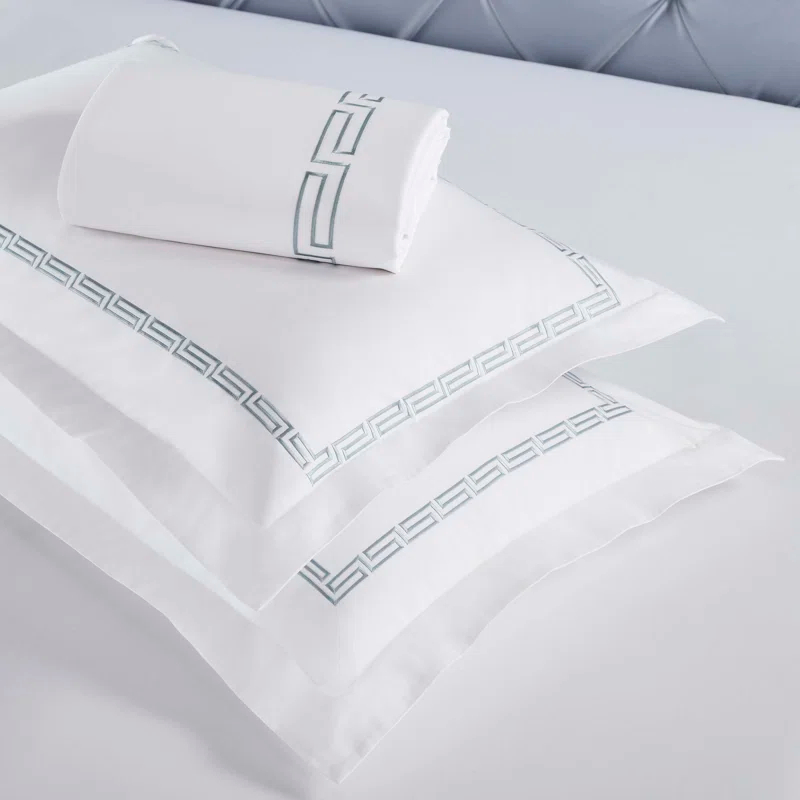 Superior Harrison Cotton Greek Key Embroidered 3 Piece Duvet Cover Set by Superior