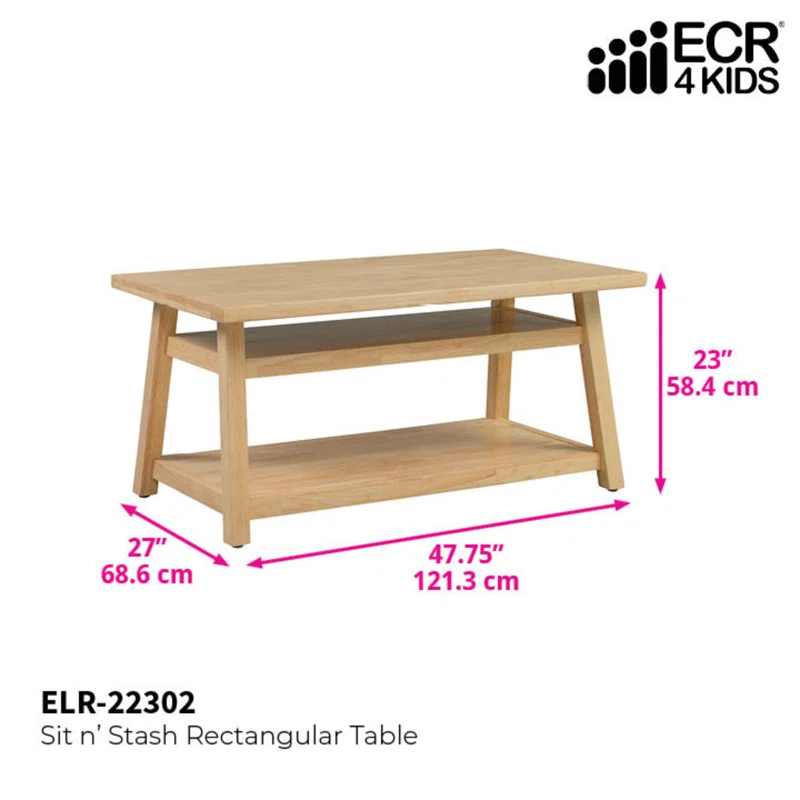 ECR4Kids ECR4Kids Sit n' Stash Rectangular Table, Classroom Storage, Natural