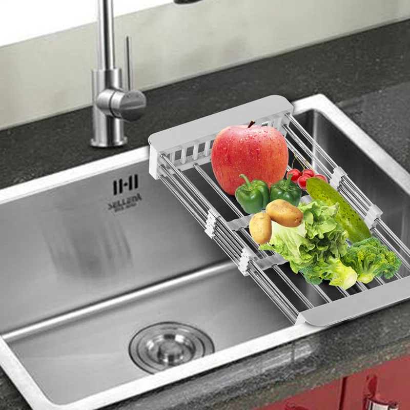 Cheer Collection Adjustable Stainless Steel Over The Sink Dish Rack