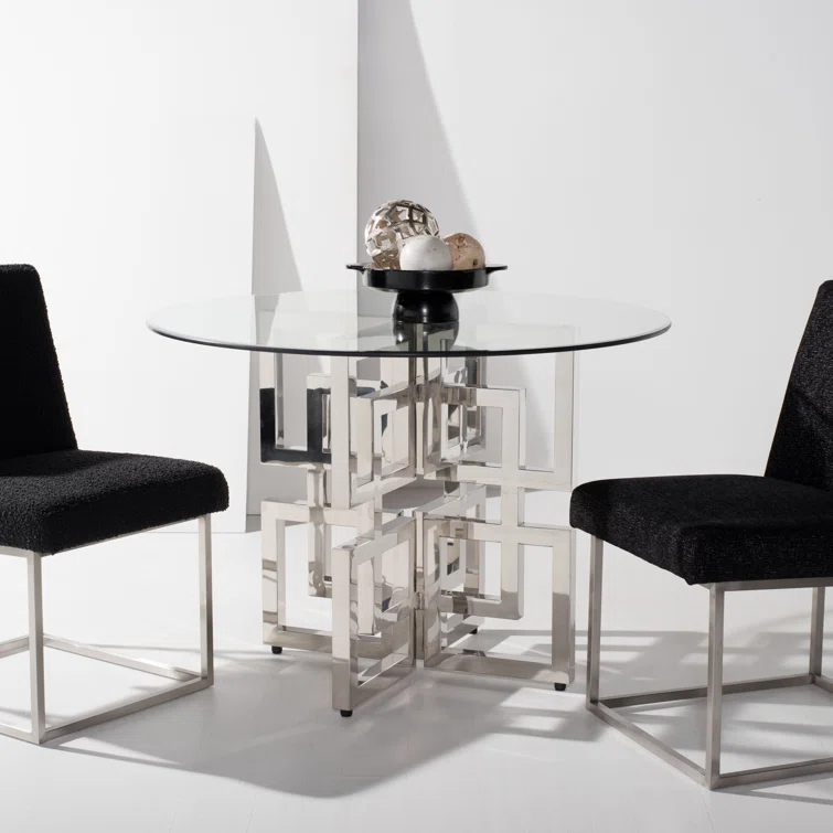 Safavieh Couture Harlan Round Glass Top Metal Base Dining Table