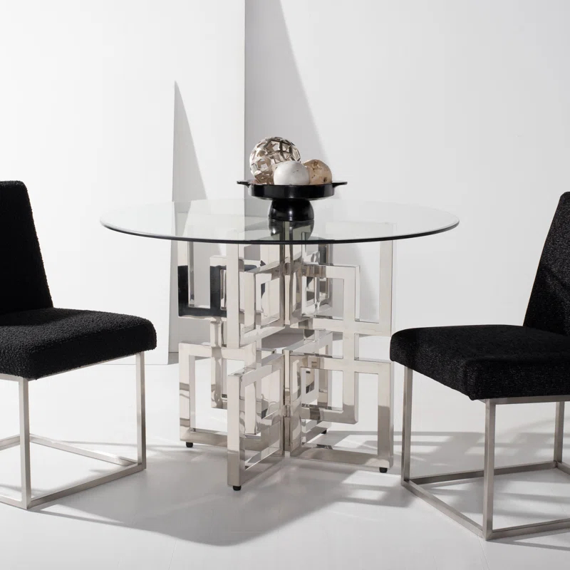 Safavieh Couture Harlan Round Glass Top Metal Base Dining Table
