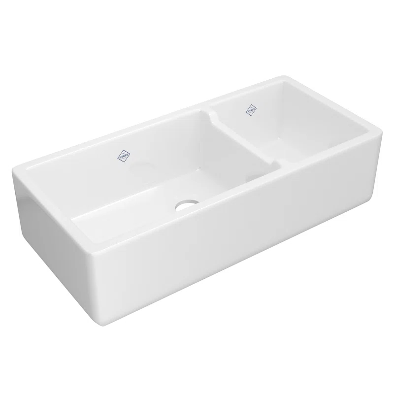 Shaws RC4019WH Lancaster 40" Double Bowl Farmhouse Apron Front Fireclay Kitchen Sink