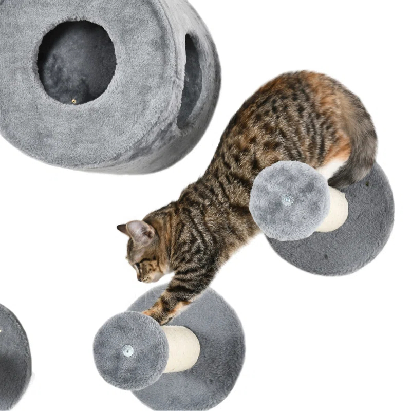 George Oliver Versatile Cat Wall Shelves Set With Condo, Cushion, Scratching Post And Jumping Platform