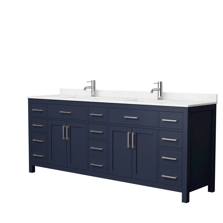 Wyndham Collection Beckett 84" Freestanding Double Bathroom Vanity with Cultured Marble Top