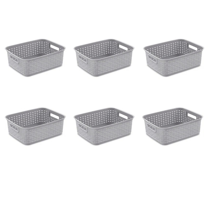 Sterilite Sterilite Short Weave Basket, Decorative Storage Bin, Organize the Closet, Bathroom or Classroom (Set of 6)