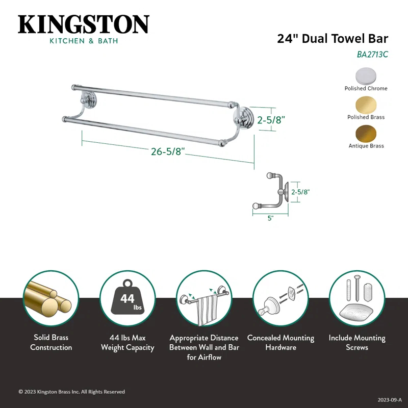 Kingston Brass BA2713AB Kingston Brass Milano 24-Inch Dual Towel Bar