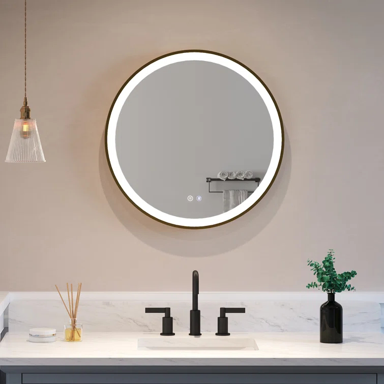 Deluxe Living Modern Round Illuminated Dimmable LED Anti Fog Makeup Bathroom Vanity Mirror