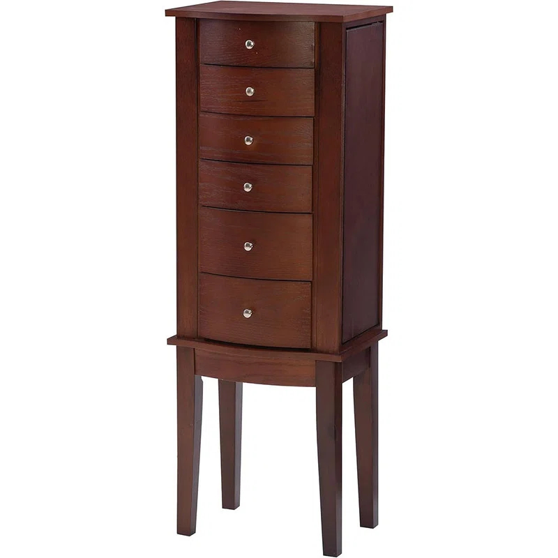DEBLIT Contemporary Jewelry Armoire with 6 Drawers, Engineered Wood Finish, Merlot