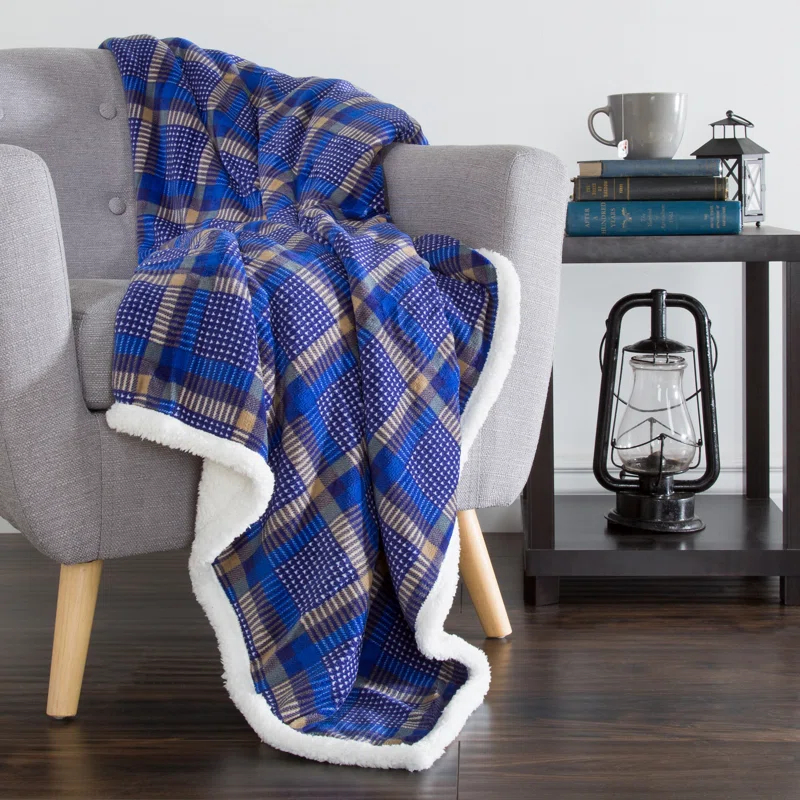 Lavish Home Reversible Plaid Fleece Blanket – 50-Inch x 60-Inch Machine-Washable Sherpa Throw – Cozy Blanket for Couch, Chair, or Bed by Lavish Home