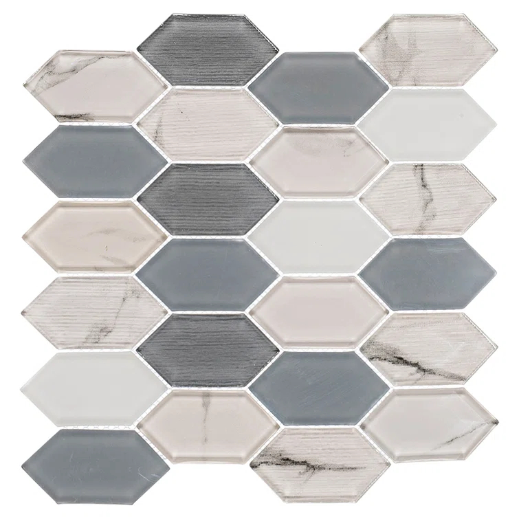 Andova Astor 2" x 4" Elongated Hexagon Glass Mosaic Kitchen Backsplash, Bathroom, Shower, Pool, Wall and Floor Tile