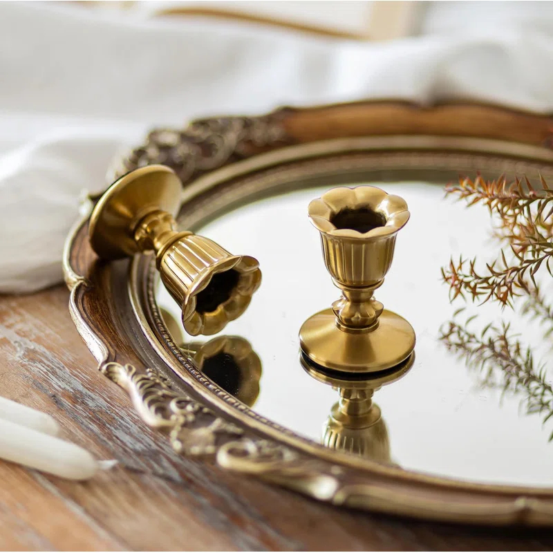 House of Hampton® Vintage Candlestick Candle Holders Brass,Taper Gold Candle Stick Victorian Style,Home Decor Set Of 6,Gold