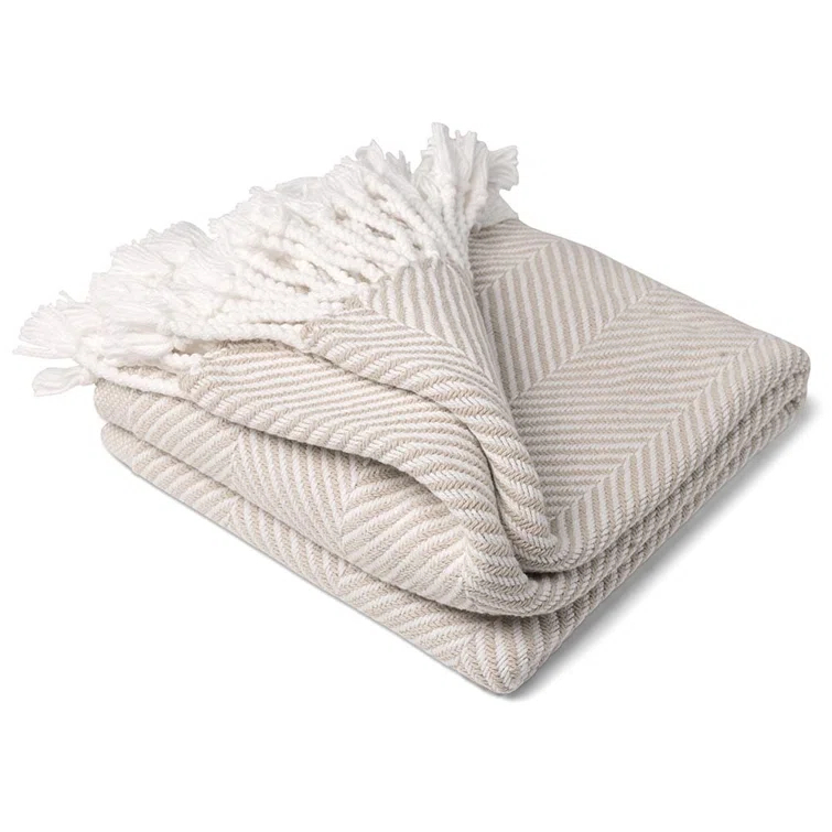 Faribault Mill Coastal Monhegan Cotton Throw With Fringe