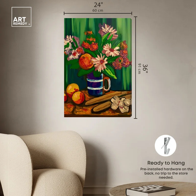 Art Remedy Floral Vase and Fruits