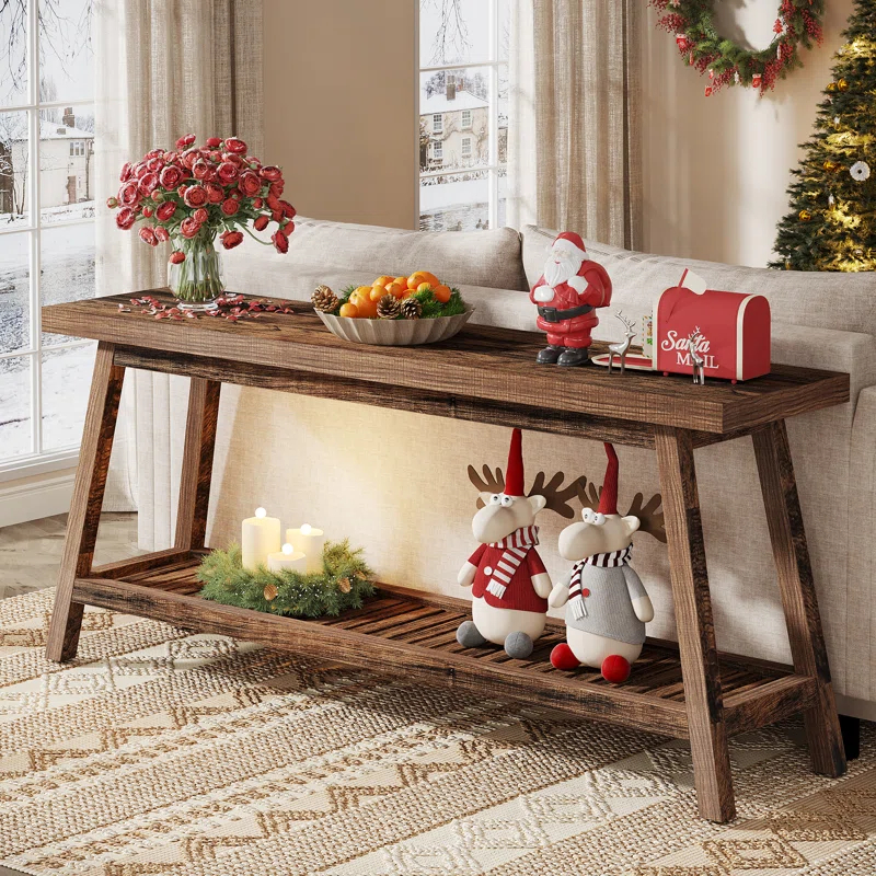 Gracie Oaks 70.9-Inch Farmhouse Console for Entryway, 2-Tier Entry Table Sofa Table