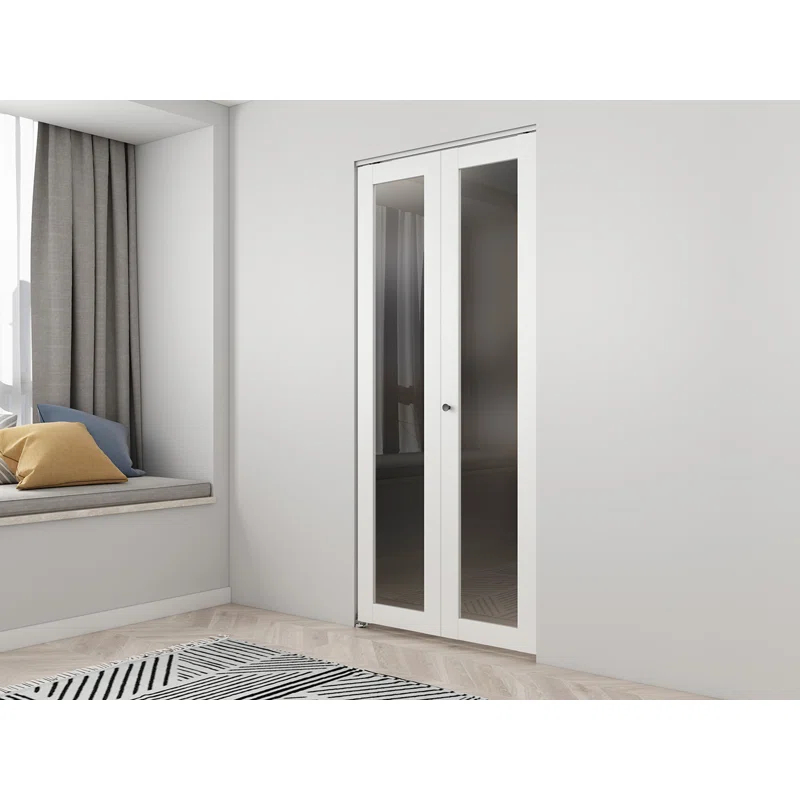 Calhome Full Lite Frosted Glass MDF Bi-Fold Door with Hardware Kit and Door Handle