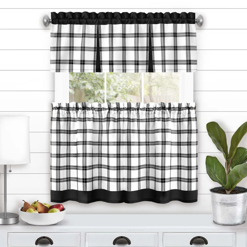 Achim Importing Co Plaid Tailored 58'' W Kitchen Curtain