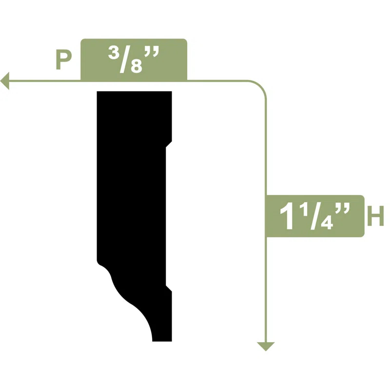 1.25'' H x 96'' W x 0.375'' D PVC Moulding