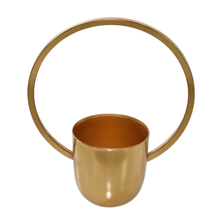 CosmoLiving by Cosmopolitan Round Gold Metal Ring Wall Planter, Set Of 2: 11", 14"