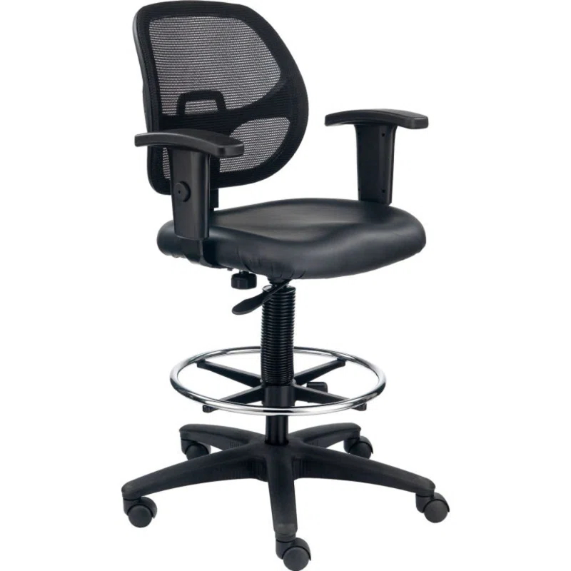 Interion Traditional Backed Adjustable Height Ergonomic Lab Stool with Footring Wheels