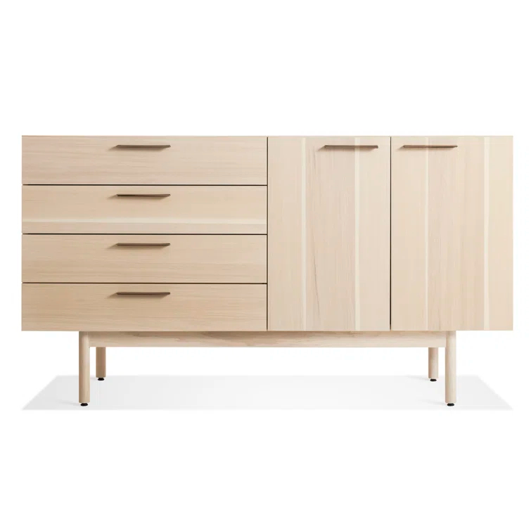 Modern Ash Wood & Leather 4-Drawer 2-Door Credenza