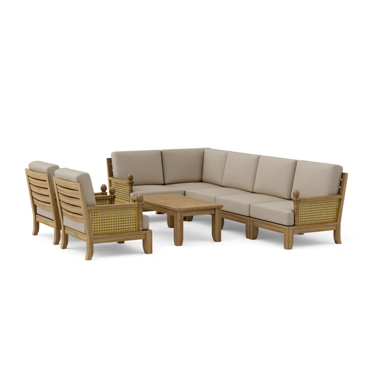 Anderson Teak Luxe Teak 7 - Person Modular Patio Conversation Sets with Sunbrella® Cushions