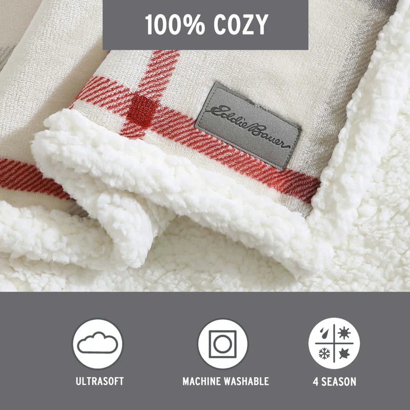 Eddie Bauer Printed Plush Fleece/Sherpa Throw Blankets