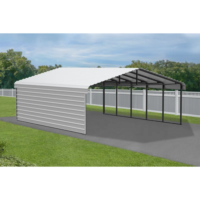 Arrow Arrow Steel Carport with 1 Side Wall Kit, 20x24x07