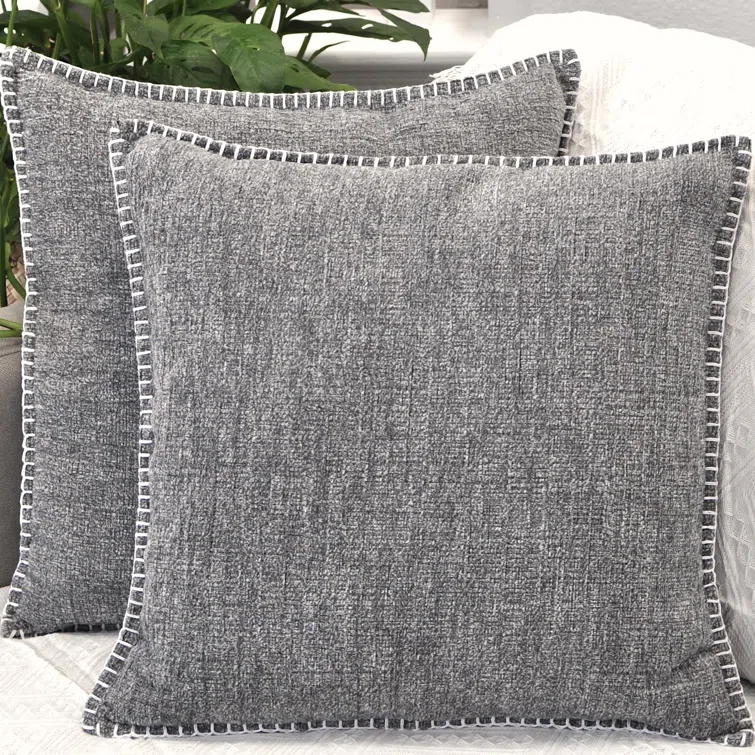 Oveesha Soft Chenille Throw Pillow Covers With Stitched Edge (Set of 2)