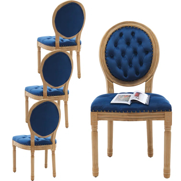 One Allium Way® French Style Vintage Solid Wood Upholstered Dining Chair (Set of 4)
