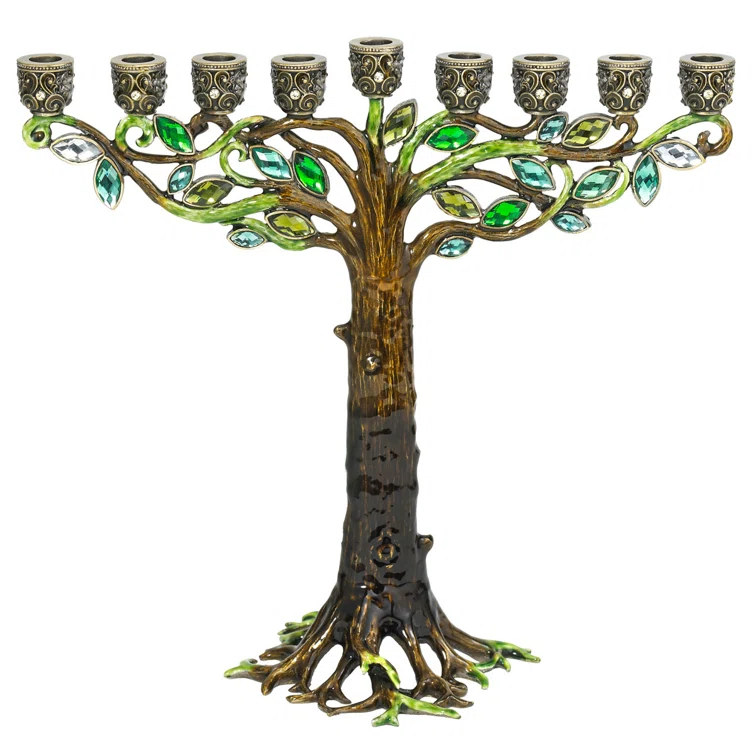 Judaica Jewish Olivia Riegel Hanukkah Chanukah Tree of Life Menorah with Swarovski Crystals