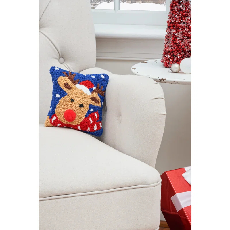C&F Home Christmas Reindeer Hooked Petite Size Petite Size Accent Throw Pillow