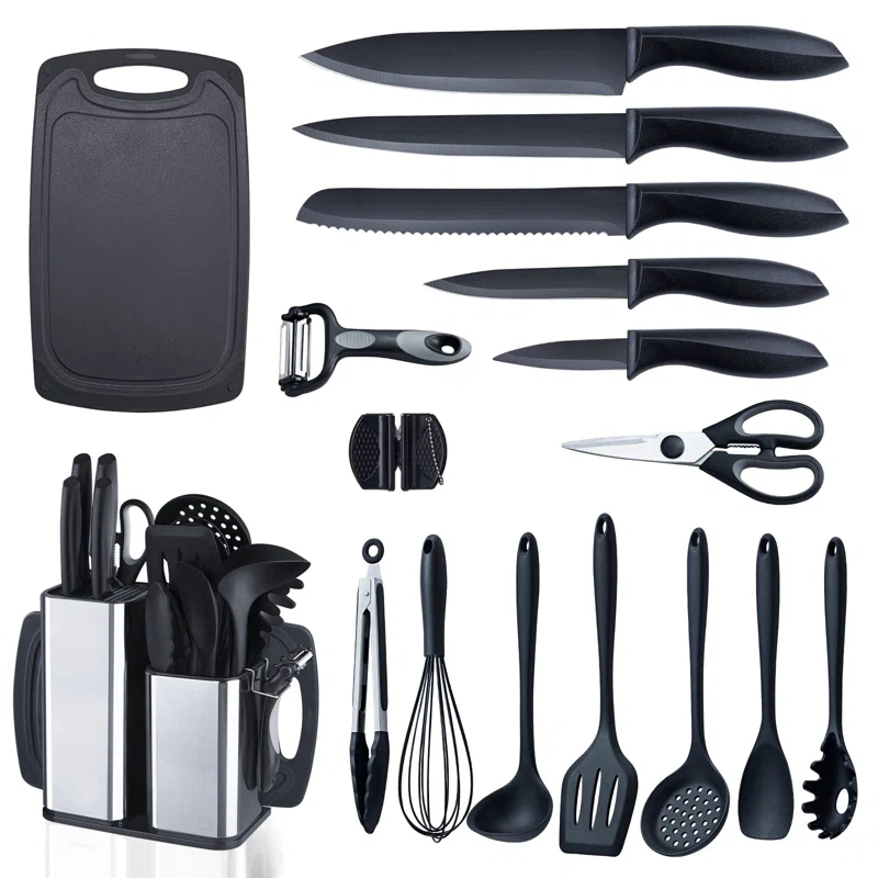 Kitchen Utensils Set For Cooking-7 Cooking Utensils,6 Knife Set Black,5 Utensil Sets,Utensilios De Cocina(18-In-1)