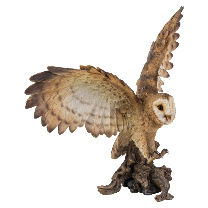Hi-Line Gift Ltd. Barn Owl on Stump with Open Wings Statue