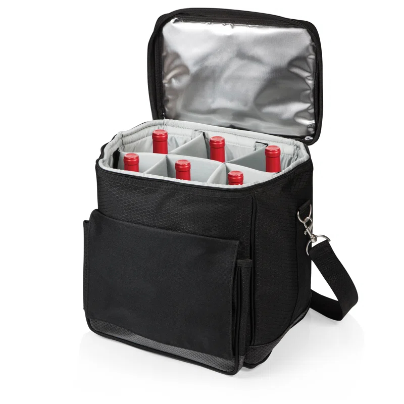 LEGACY Cellar 6-Bottle Wine Carrier & Cooler Tote - Insulated Traveling Portable Wine Bag Platinum