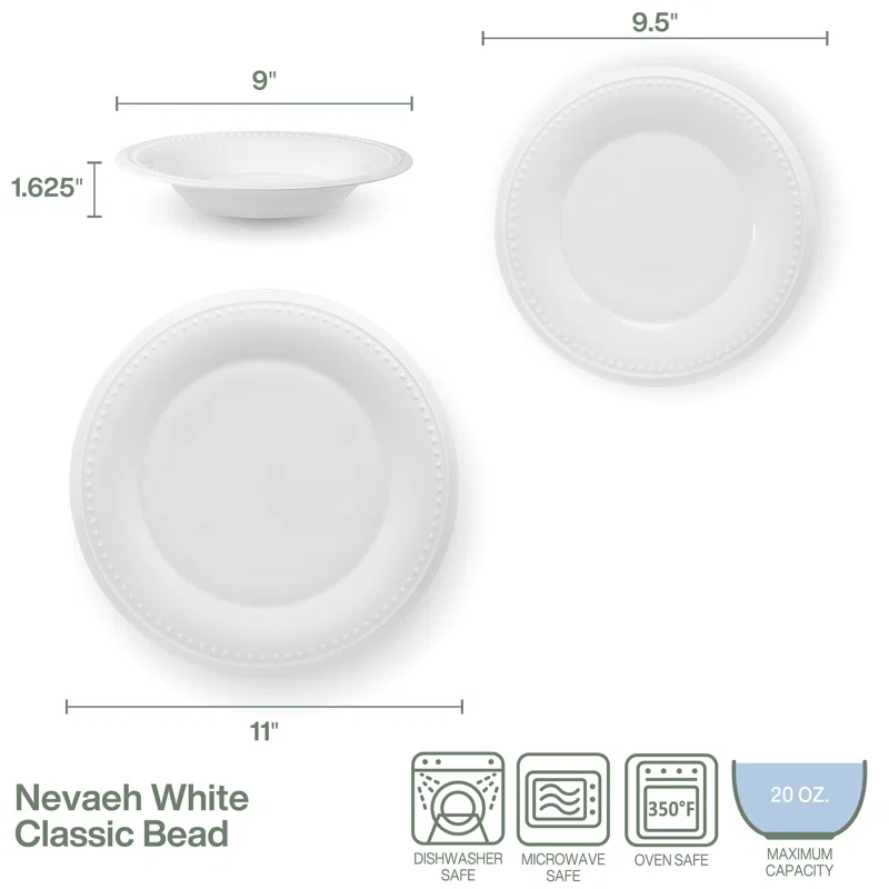 Fitz and Floyd Fitz and Floyd Nevaeh White Classic Bead 24-Piece Bone China Dinnerware Set, Service For 8