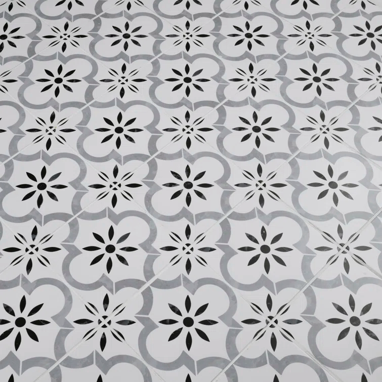 Ackland Amara 8" x 8" Encaustic Look Matte Porcelain Floor & Wall Tile