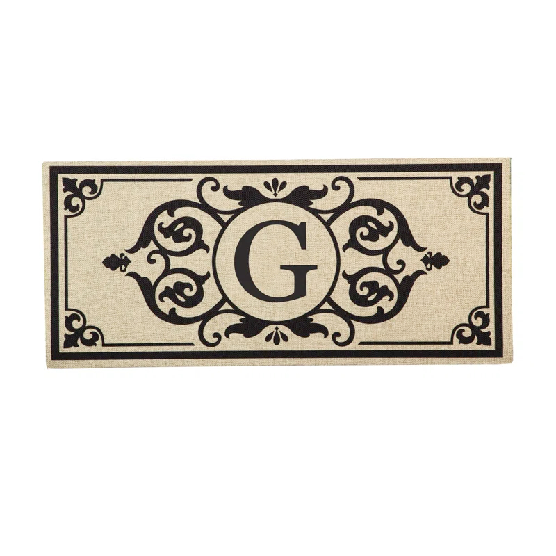 Evergreen Enterprises, Inc Monogram Cambridge Monogram Burlap Sassafras Switch 22 in. x 10 in. Non-Slip Indoor Door Mat