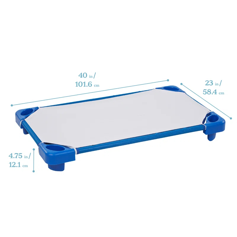 ECR4Kids ECR4Kids Stackable Kiddie Cot with Sheet, Classroom Furniture, Blue (Set of 6)