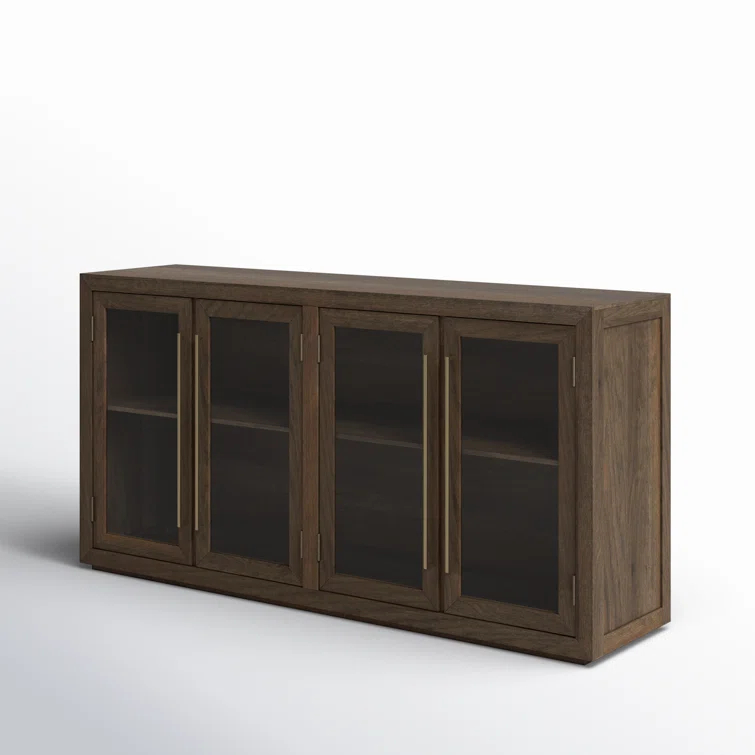 72'' Brown Oak Transitional Sideboard with Glass Doors