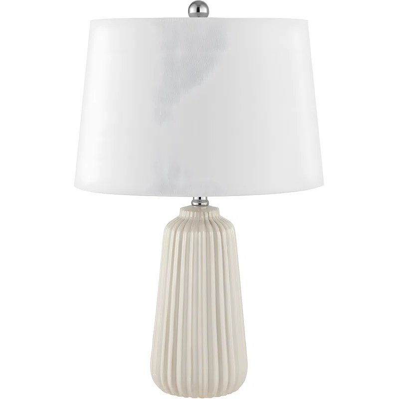 Wildon Home® Modern Ceramic Table Lamp With Led Bulb Included - Elegant Ivory Finish And Textured Design For Bedroom, Living Room, Or Home Office