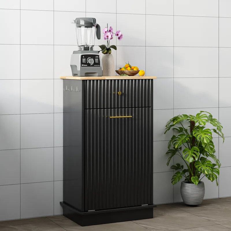 Alaulm 10 Gallons Tilt out Trash Can Cabinet with Drawer, Freestanding Kitchen Trash Can Cabinet (Not Include Trash Can)