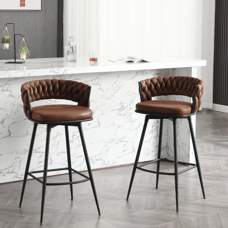 Corrigan Studio® Kymberlynn Swivel Upholstered Low Back Bar & Counter Stool With Metal Frame (Set of 2)