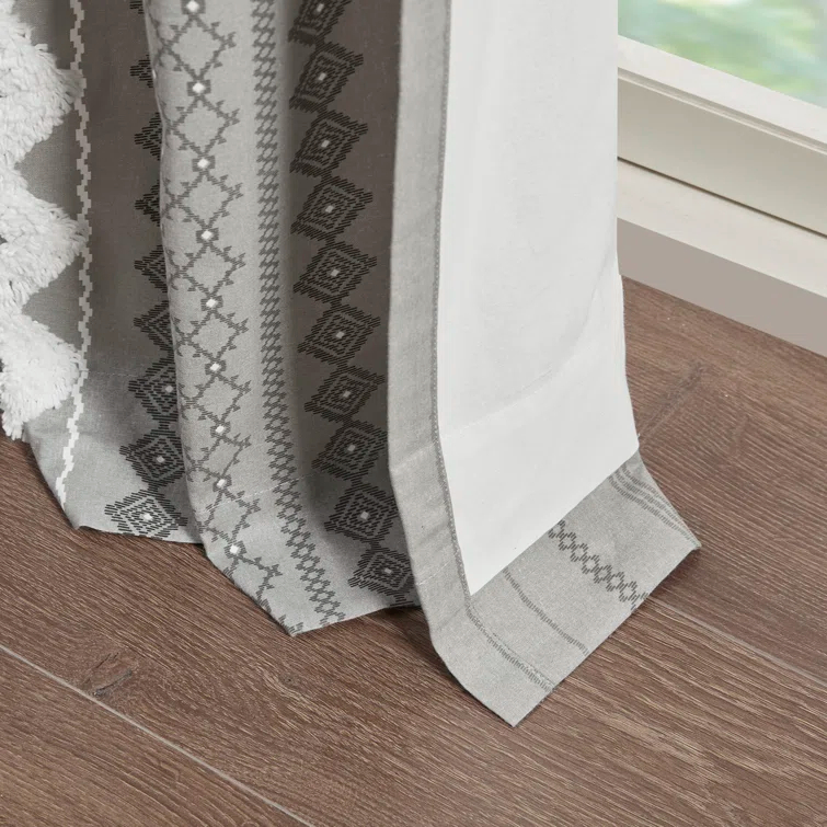 INK+IVY Imani Cotton Printed Boho Single Curtain Panel with Chenille Stripe and Lining